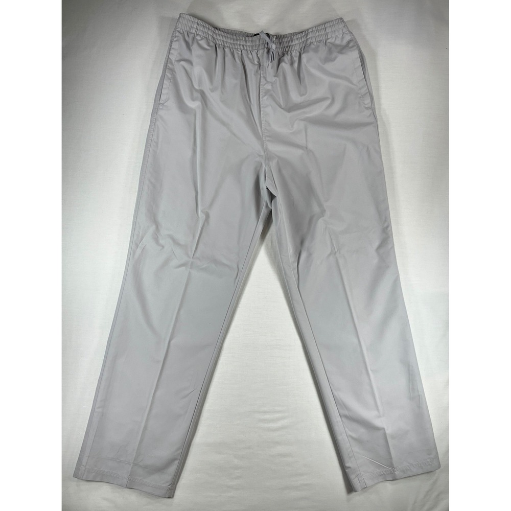 Pierre Cardin Mens XL Gray Elastic Waist Drawstring Straight Leg Pants Trousers